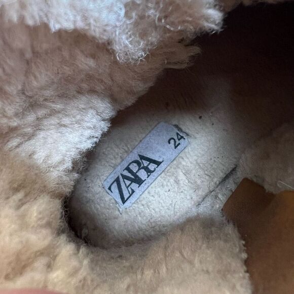 ZARA Brown Leather Boots Fur Lined Winter Fall Toddler SIZE 8 EU 24 Unisex Kids - Picture 6 of 7